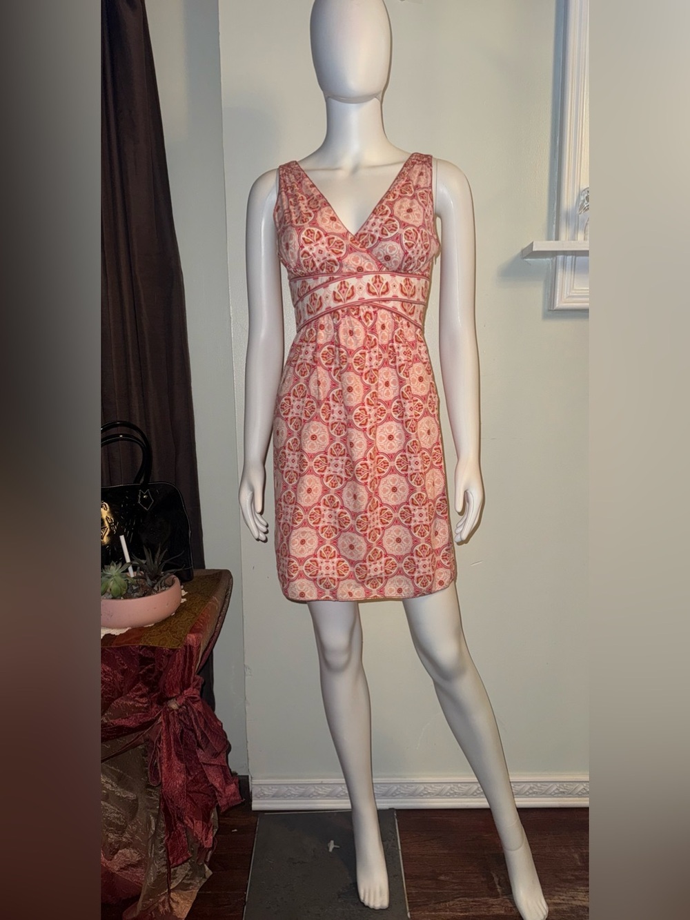 Max Studio Coral Medallion V-Neck Sleeveless Mini Dress